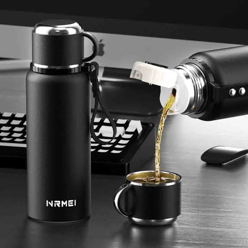 nRMei Stainless Steel Thermos Bottle with Temperature Display, Tea Filter, and Lifting Rope - Ideal for Hot and Cold Drinks