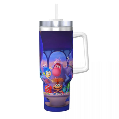 Stanley Tumbler Style MINISO Inside Out Cartoon Thermal Mug, Leakproof Stainless Steel Travel Water Bottle,Stanley Cup Inspired