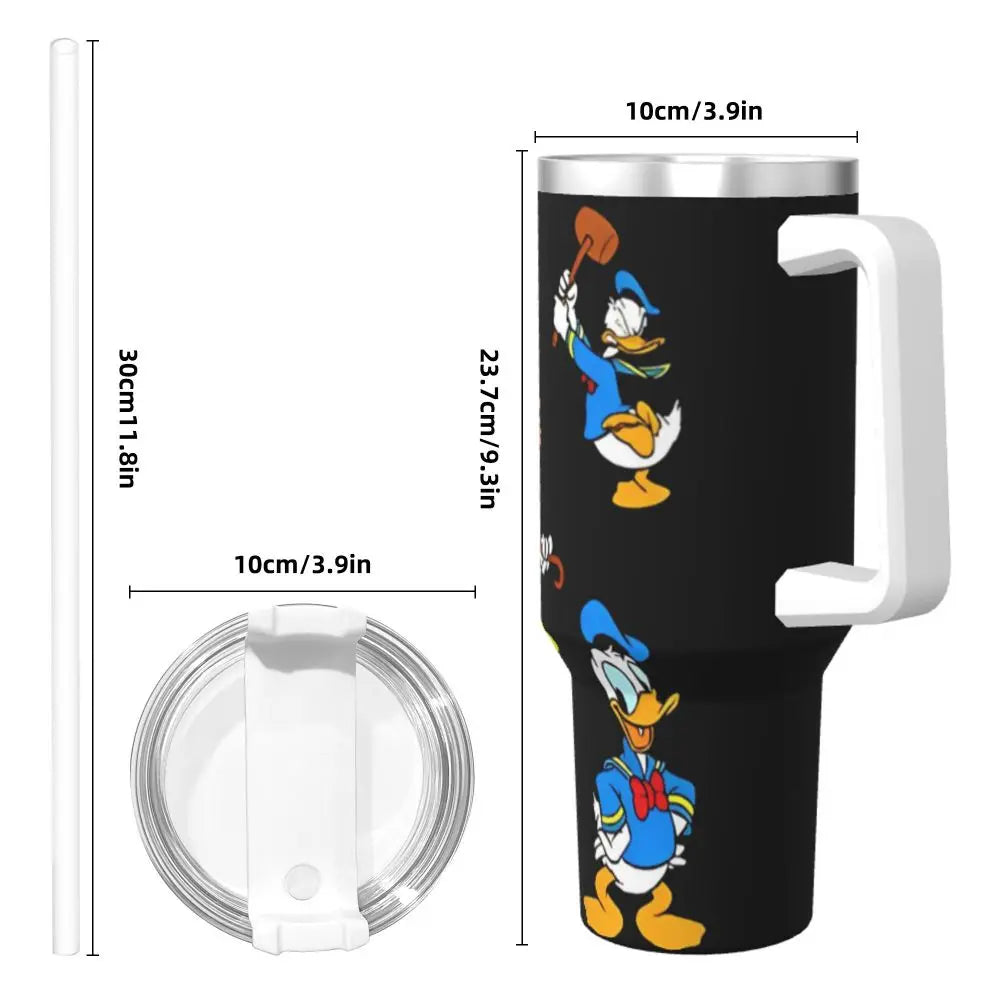 MINISO Donald Duck Stainless Steel Tumbler with Straw - 40oz Leakproof Insulated Water Bottle