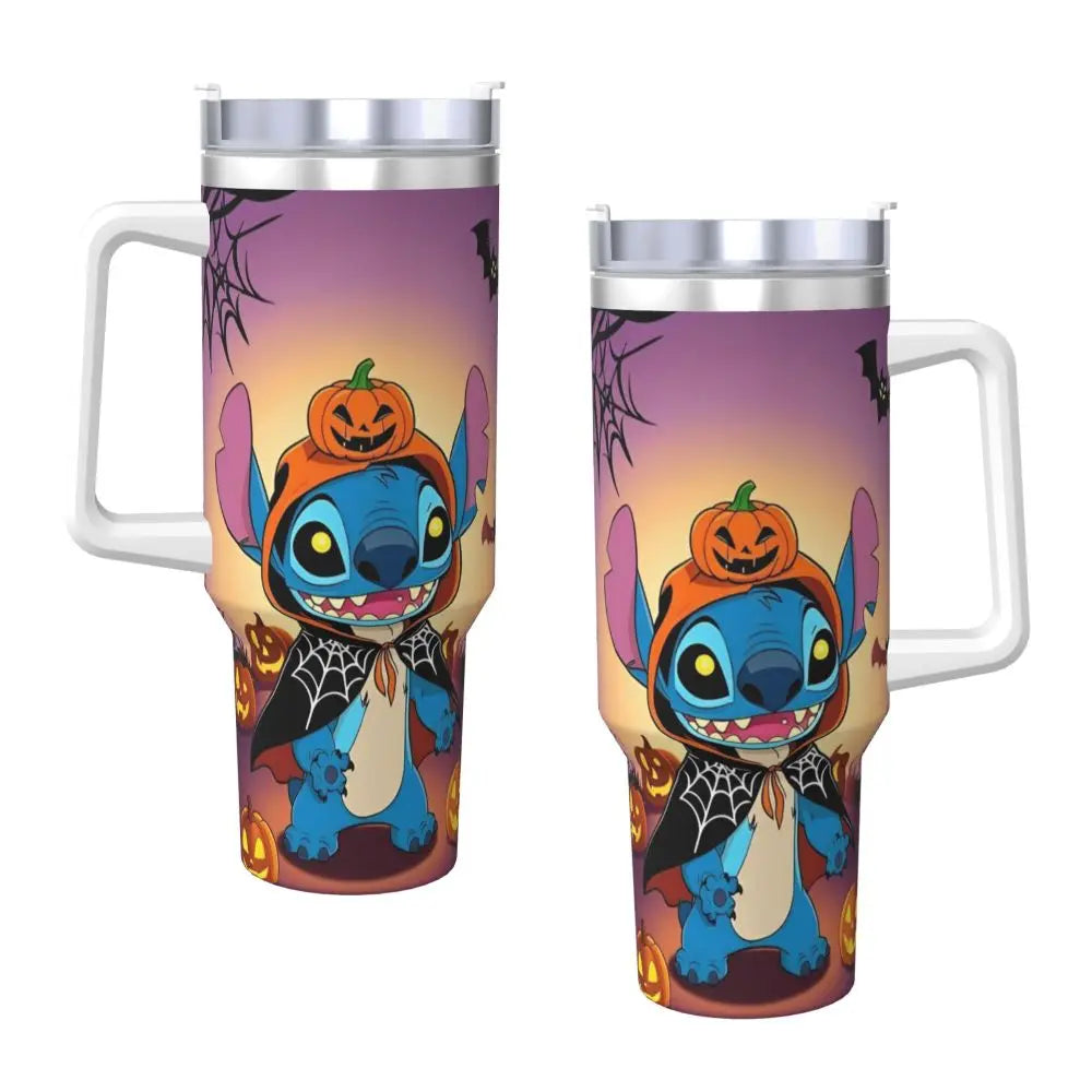 40oz Stitch Stainless Steel Tumbler with Straw & Lid - Cute Cartoon Anime Halloween Insulated Water Bottle Cup