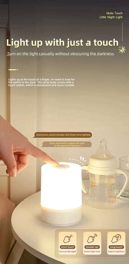 Bedside lamp, touch-activated, soft glow for romantic nights.