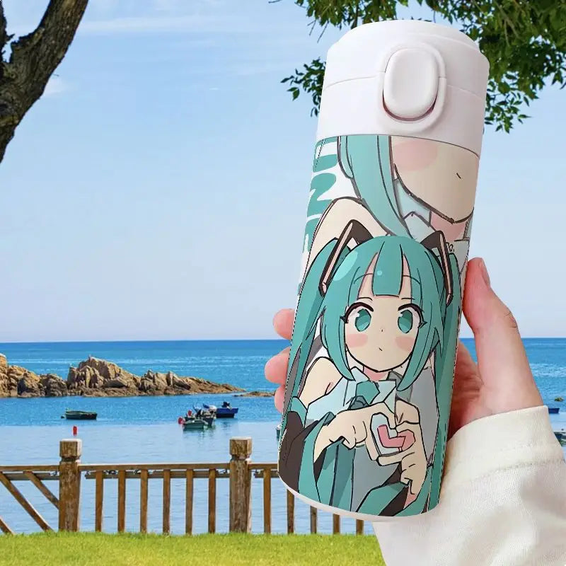 420ML Hatsune Miku Thermoses Kawaii Cartoon Figure Printing Water Bottle Stainless Steel Vacuum Flasks Virtual Singer Coffee Cup