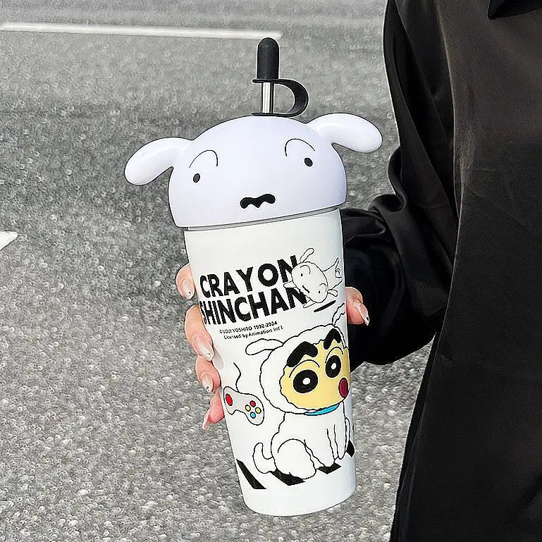 Stanley Tumbler Style Anime Crayon Shin-chan Vacuum Insulated Cup, 600ml Straw Mug, Kawaii Kids Flask Water Bottle, Gift Idea - Owala Tumbler Inspired