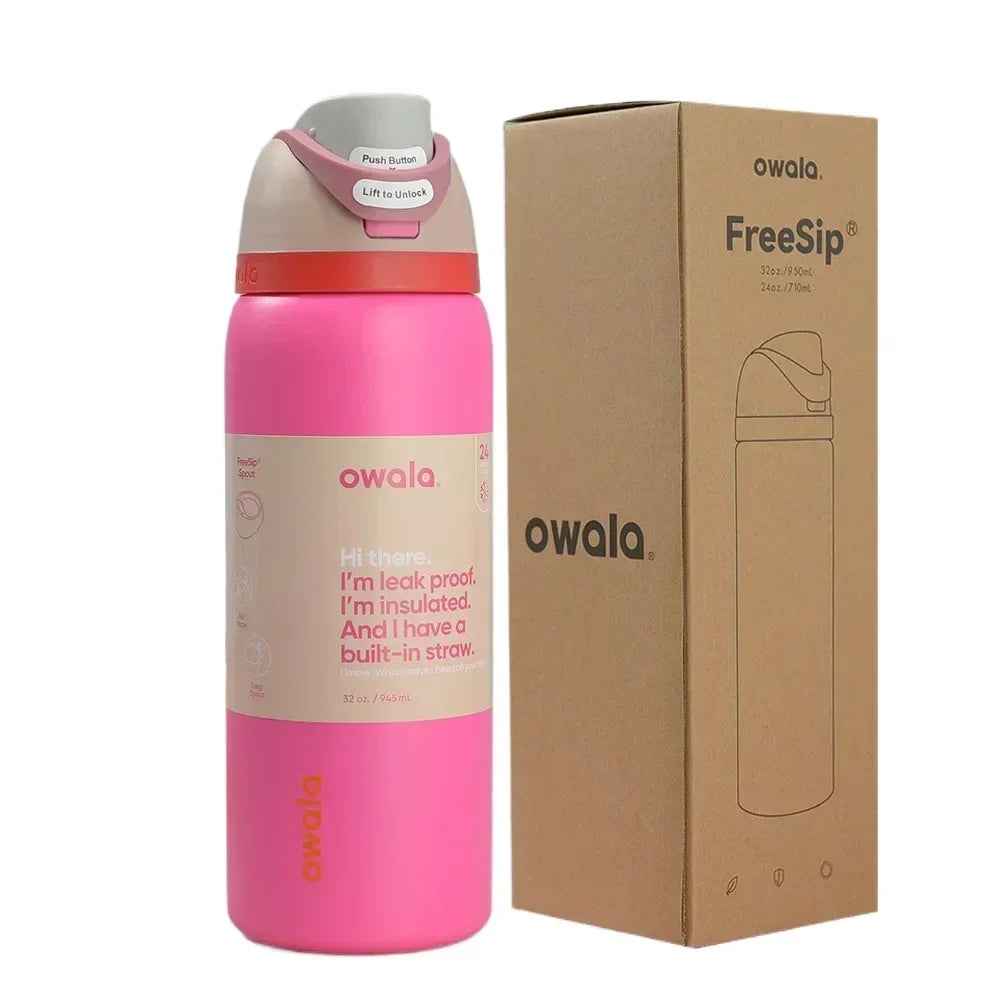 Owala 40 oz Tumbler, Stainless Steel, Sparkling Pink -Showing FreeSip Lid and Carry Loop