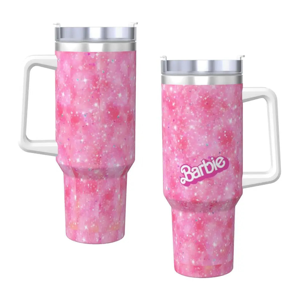 MINISO Barbie 40 oz Tumbler, Pink, Stainless Steel, Insulated, Handle, Straw