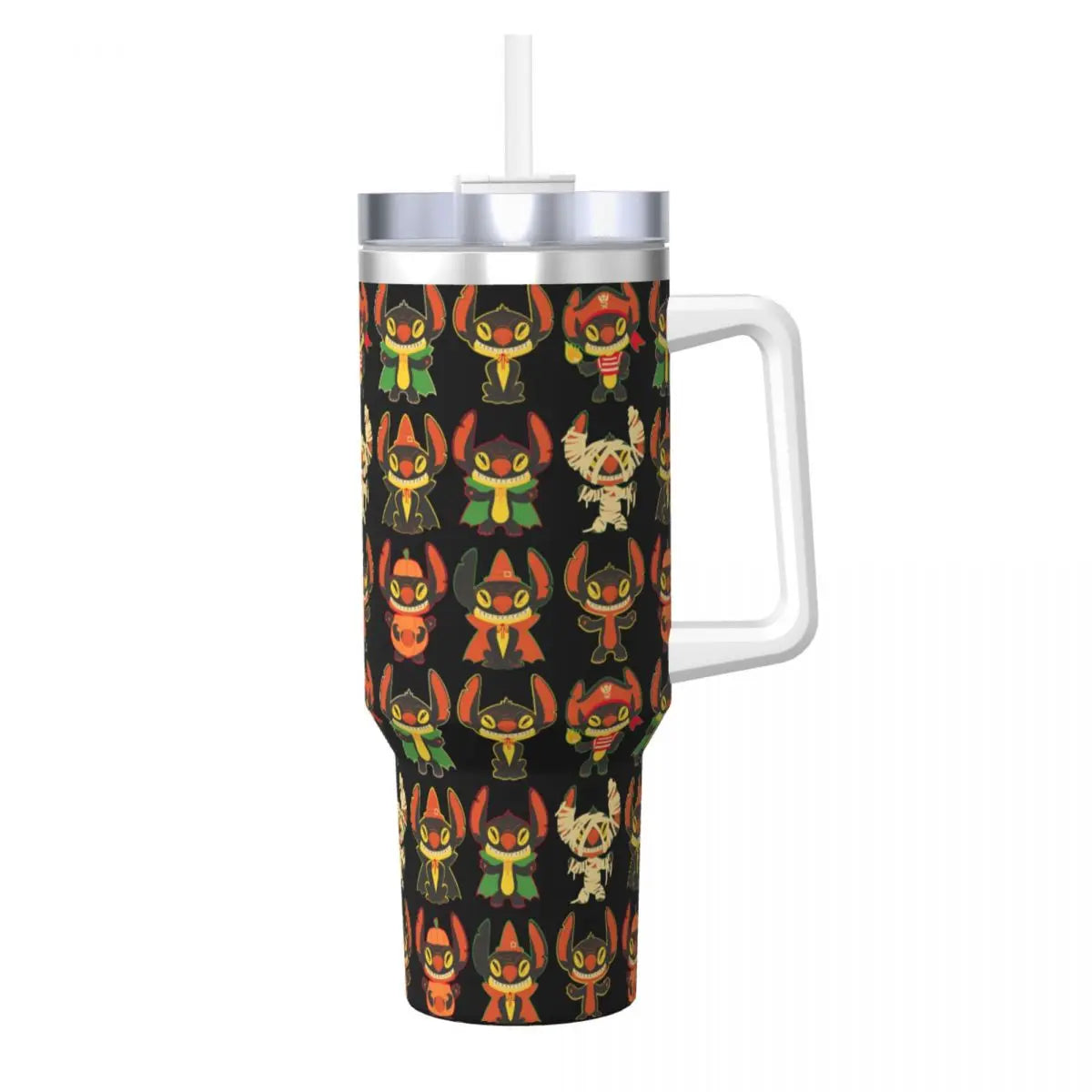 40oz Stitch Stainless Steel Tumbler with Straw & Lid - Cute Cartoon Anime Halloween Insulated Water Bottle Cup