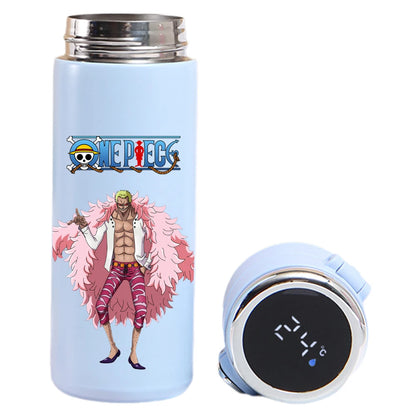 One Piece thermos: Luffy, Uta, Yamato design, smart temperature display.