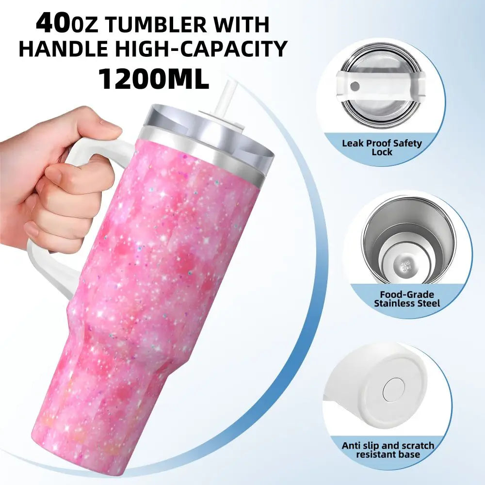 Barbie 40 oz Tumbler by MINISO, Insulated Stainless Steel, Pink, with Handle