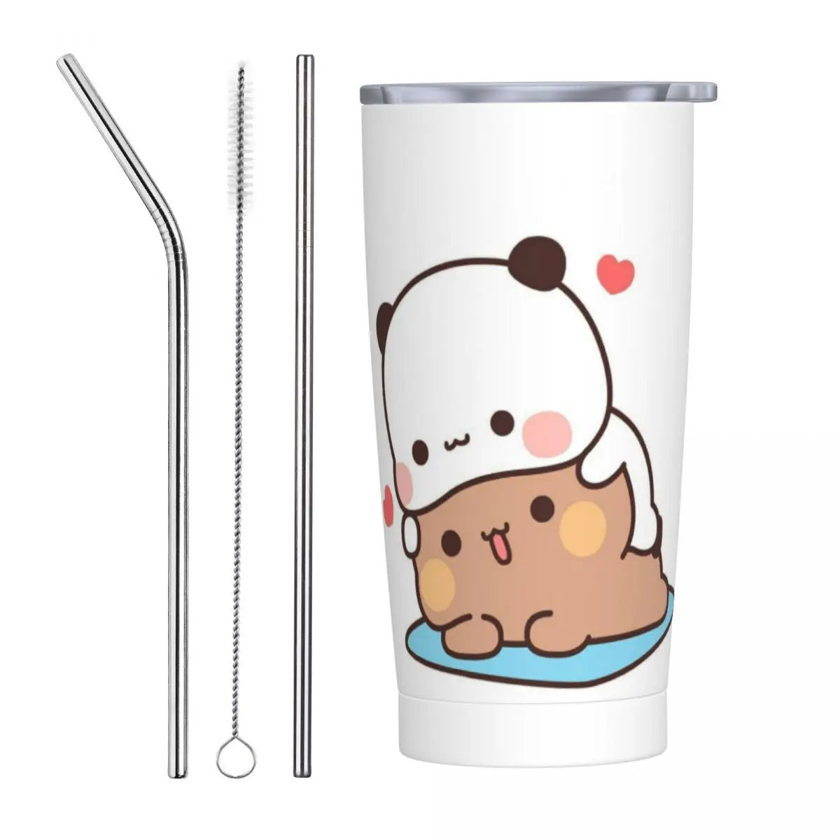 Stainless steel tumbler with Bubu Dudu Panda, straw included.