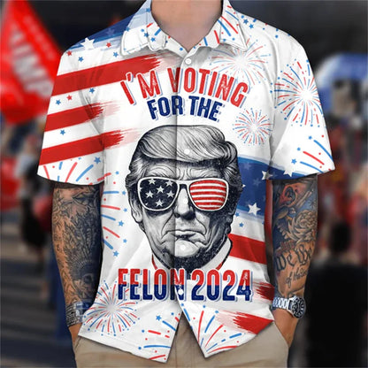 Back view of a humorous Trump T-shirt with a 3D graphic, designed for men.