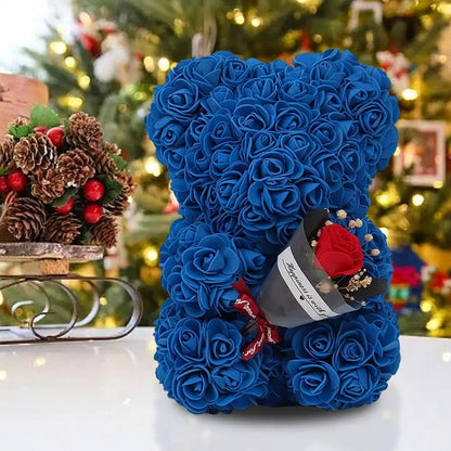 Side view of rose bear, durable foam, perfect Valentine's Day gift.