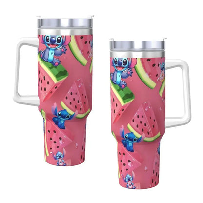 40oz Stitch Stainless Steel Tumbler with Straw & Lid - Cute Cartoon Anime Halloween Insulated Water Bottle Cup