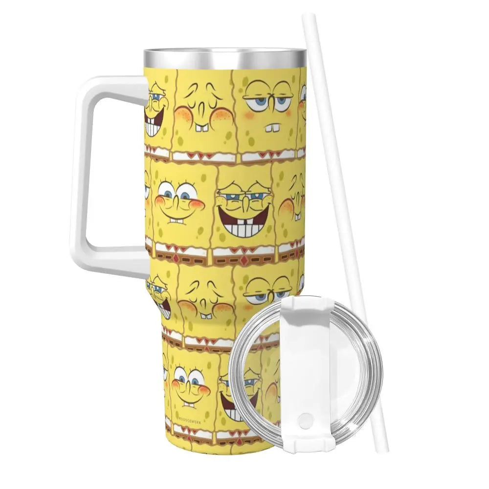 Stanley Tumbler 3D Funny Anime Stainless Steel Spongebob Cartoon Thermal Cup with Straw and Lid, Large Mug, Cold Drink Water Bottle, Owala Tumbler