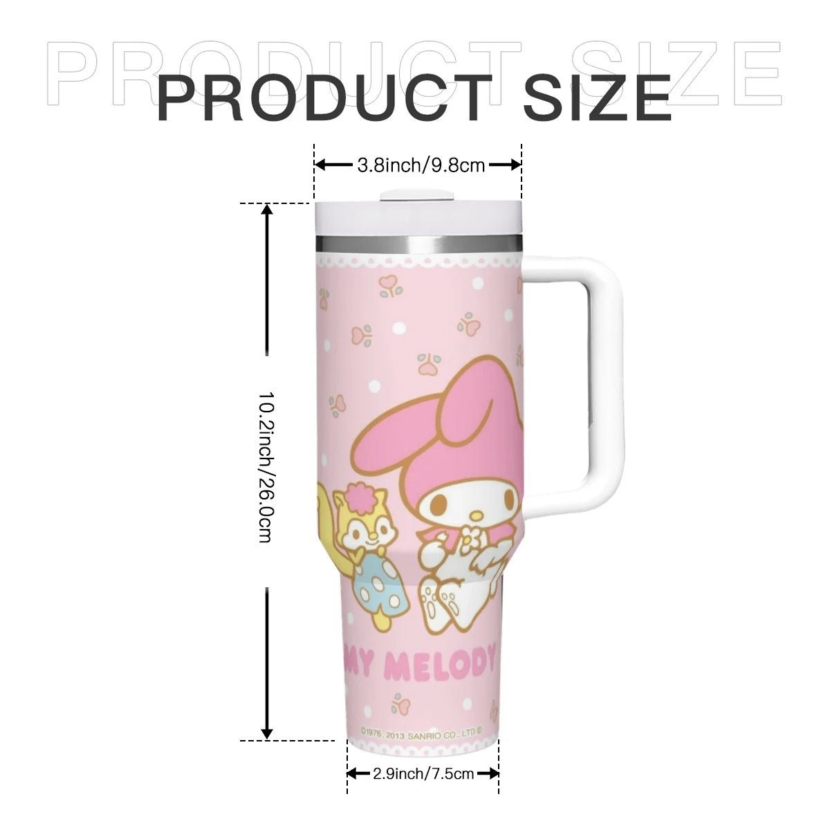 Sanrio Hello Kitty tumbler, 40oz, insulated stainless steel, handle, straw included.