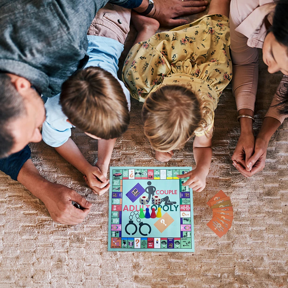 Couple laughing, playing a romantic board game, Valentine's gift