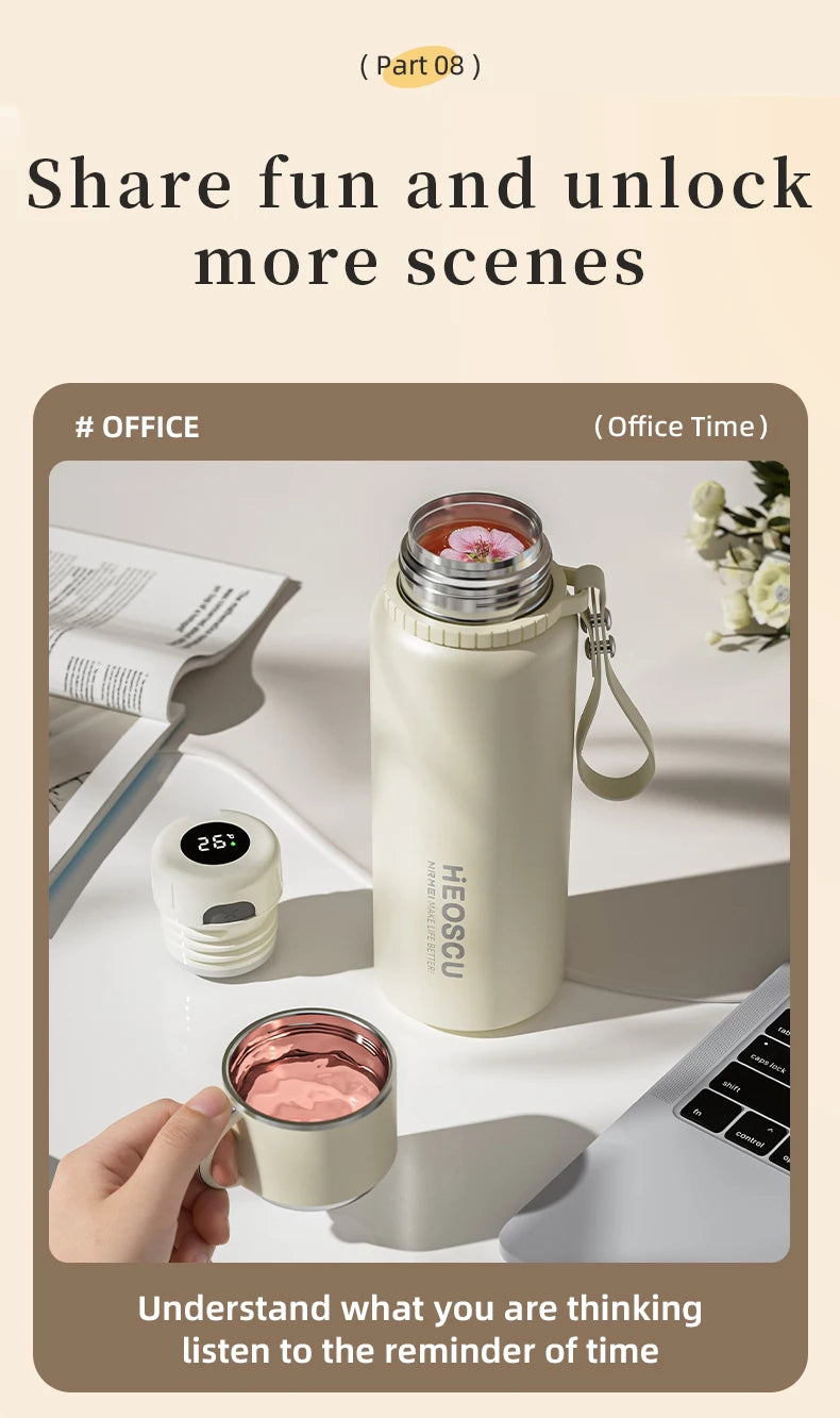 750ml Stainless Steel Thermal Bottle, Temperature Display, Tea Filter Included