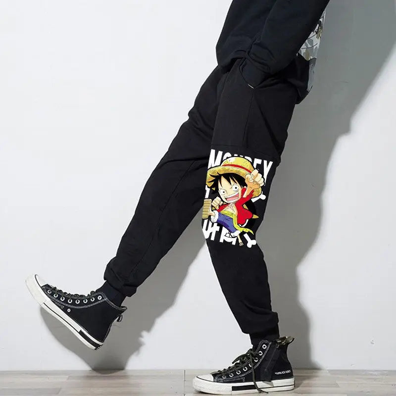 9-point anime sweatpants, men's, plus size, hip-hop style, loose, applique design.