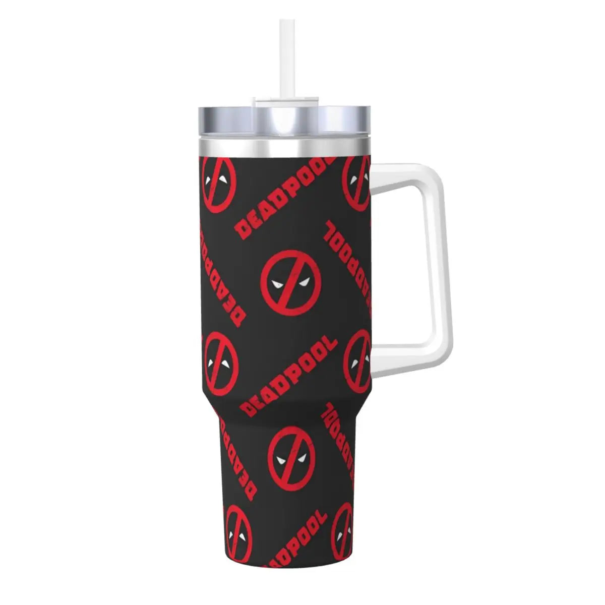 Deadpool 40oz Stanley-style Tumbler, Stainless Steel Insulated Travel Cup with Straw, Leakproof Design.