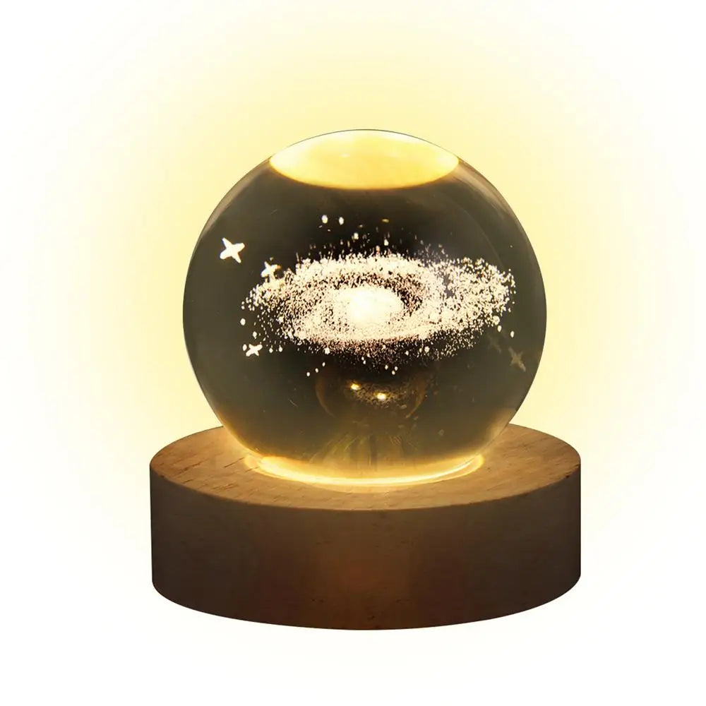 Galaxy Crystal Ball Night Light - Close-up of 3D Laser-Engraved Solar System