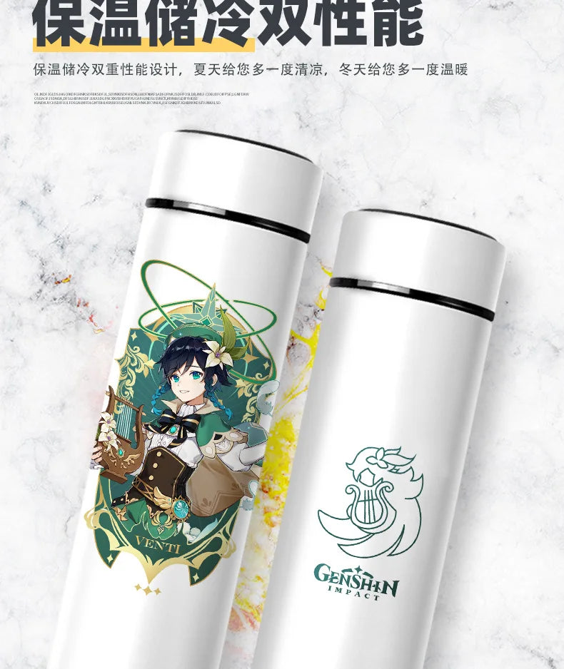 Genshin Impact Thermos Bottle, 4 Characters Design (Hutao, Klee, Beelzebul, Zhongli), Temperature Shown