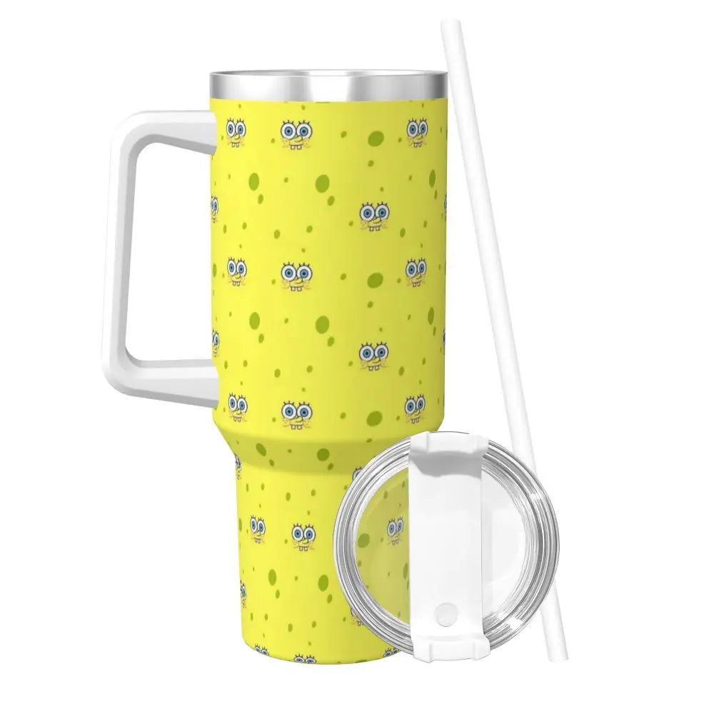 Stanley Tumbler 3D Funny Anime Stainless Steel Spongebob Cartoon Thermal Cup with Straw and Lid, Large Mug, Cold Drink Water Bottle, Owala Tumbler