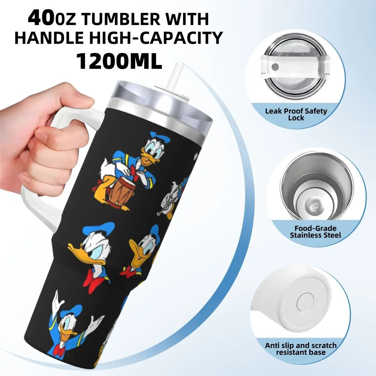 MINISO Donald Duck Tumbler -Sparkling Glitter Finish (Pink) - This alt text highlights a specific color and a key design feature, appealing to visual searches.