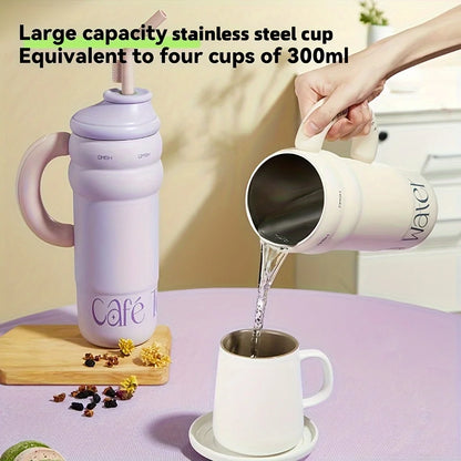 1300ml Tumbler With Handle and Straw Insulated Double Walled Stainless Steel Mug Water Bottle Cup Keep Cold & Hot Water for Hour