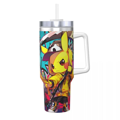 Pokémon Stainless Steel Tumbler | Insulated Water Bottle | Anime Cartoon Print | Cold Drinks & Coffee | Customizable Travel Mug