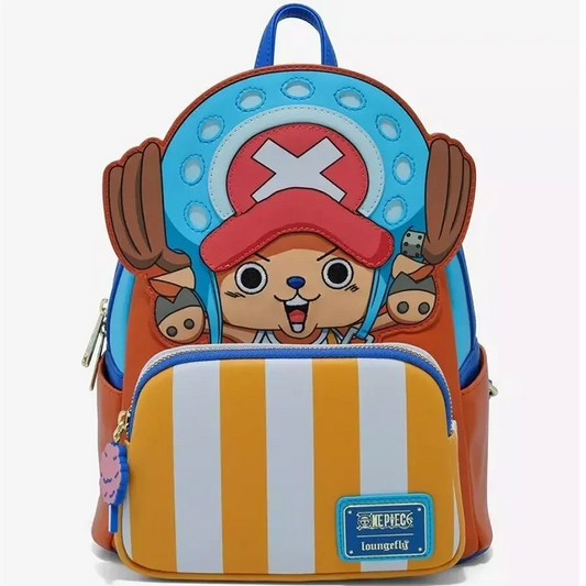 Loungefly One Piece Mini Backpack featuring iconic anime design, perfect for fans.