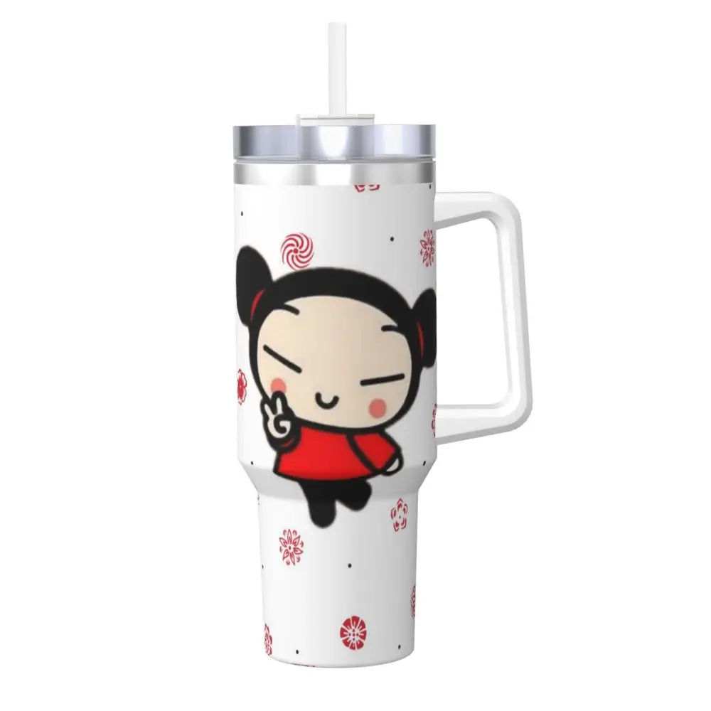 40oz Pucca tumbler, yellow, stainless steel, insulated, handle & straw included.