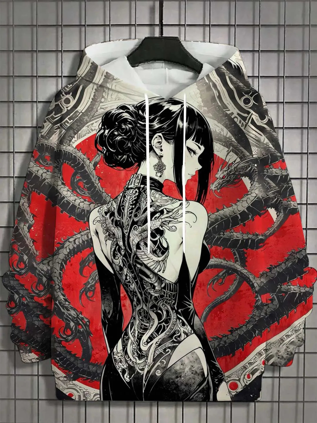 Close-up of Tattoo Girl Print on 3D Hoodie