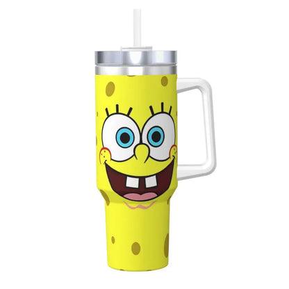 Stanley Tumbler 3D Funny Anime Stainless Steel Spongebob Cartoon Thermal Cup with Straw and Lid, Large Mug, Cold Drink Water Bottle, Owala Tumbler