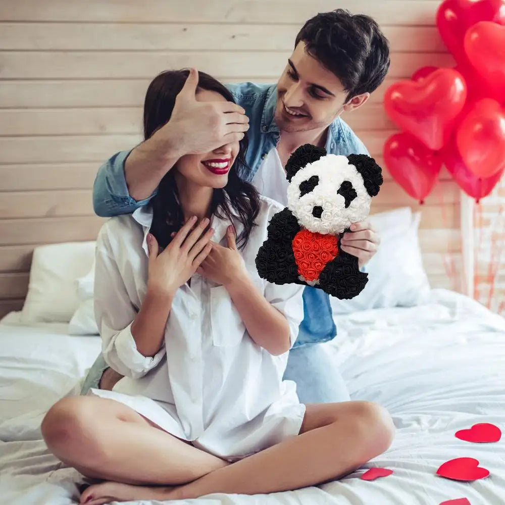 Red Immortal Rose Panda Bear with Heart - Valentine's Day Gift