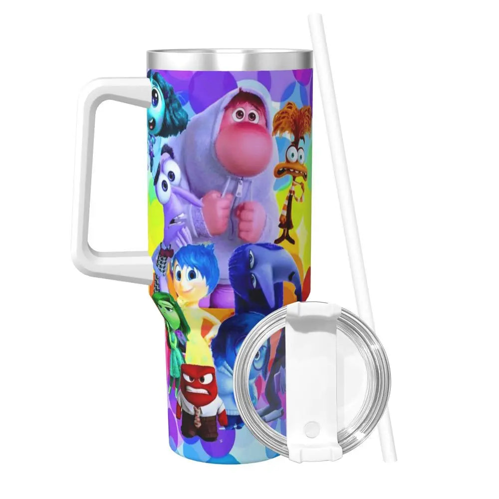 Stanley Tumbler Style MINISO Inside Out Cartoon Thermal Mug, Leakproof Stainless Steel Travel Water Bottle,Stanley Cup Inspired