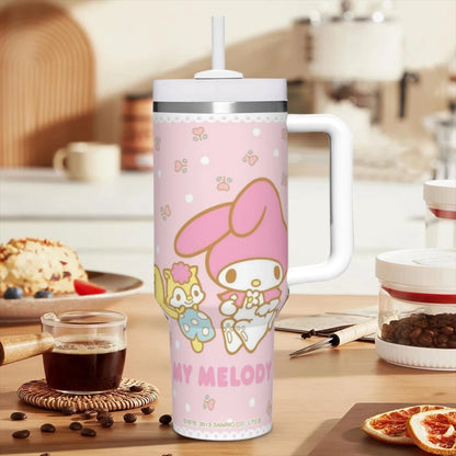 Sanrio Hello Kitty tumbler, 40oz, insulated stainless steel, handle, straw included.