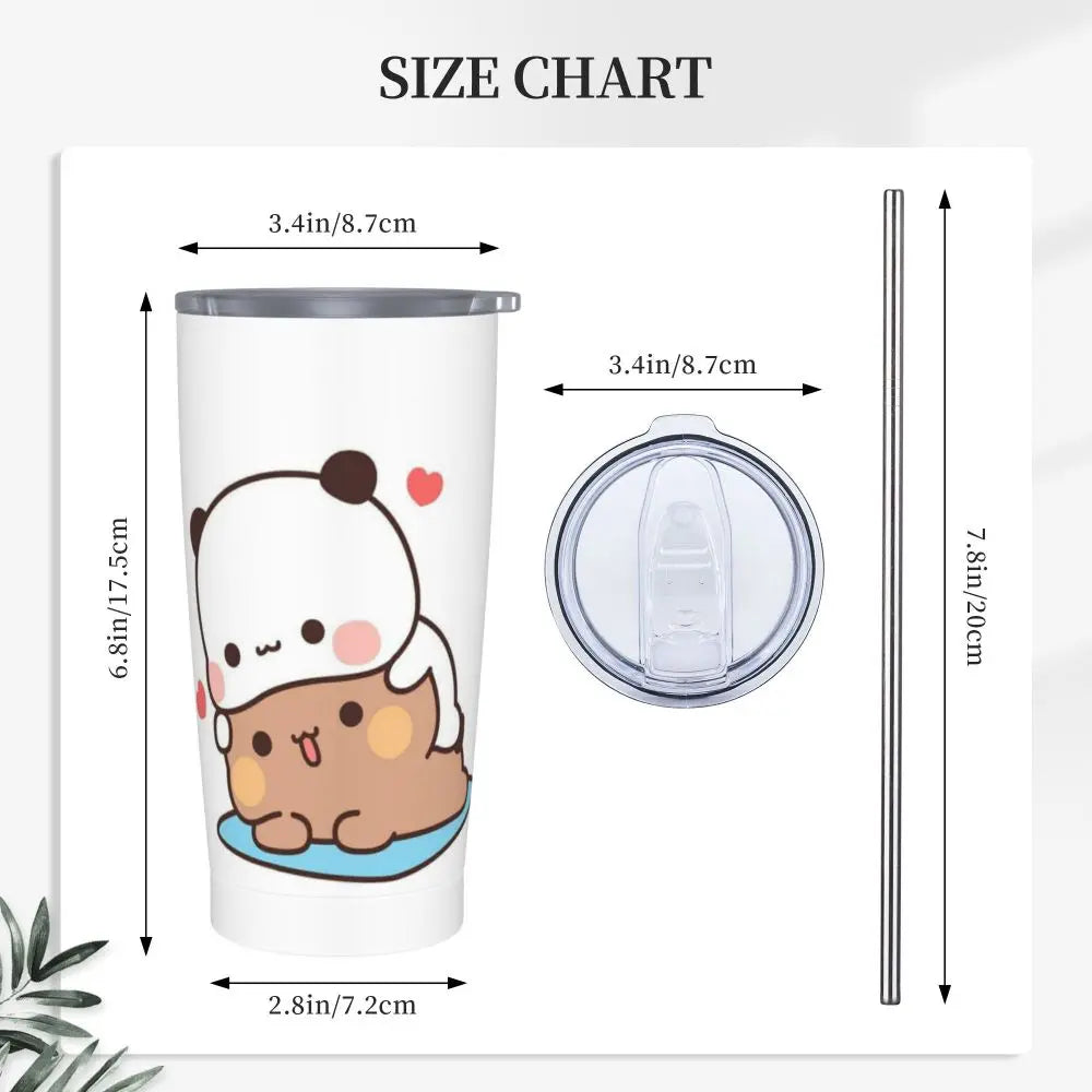 Stainless steel tumbler with Bubu Dudu Panda, straw included.