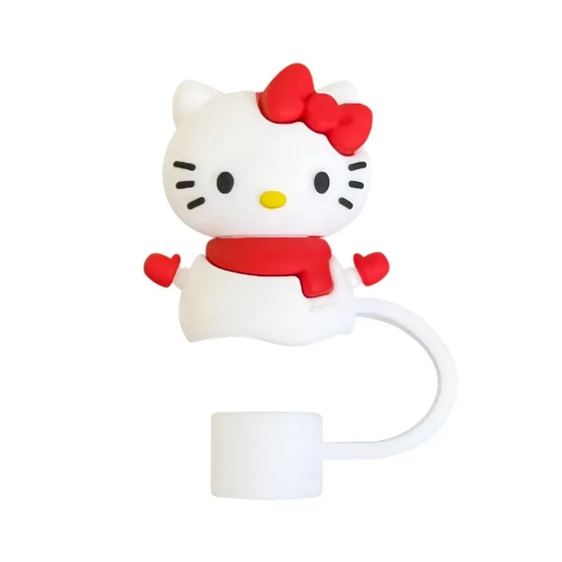 Christmas Hello Kitty straw decoration, cute red Santa outfit, compatible with 10mm straws