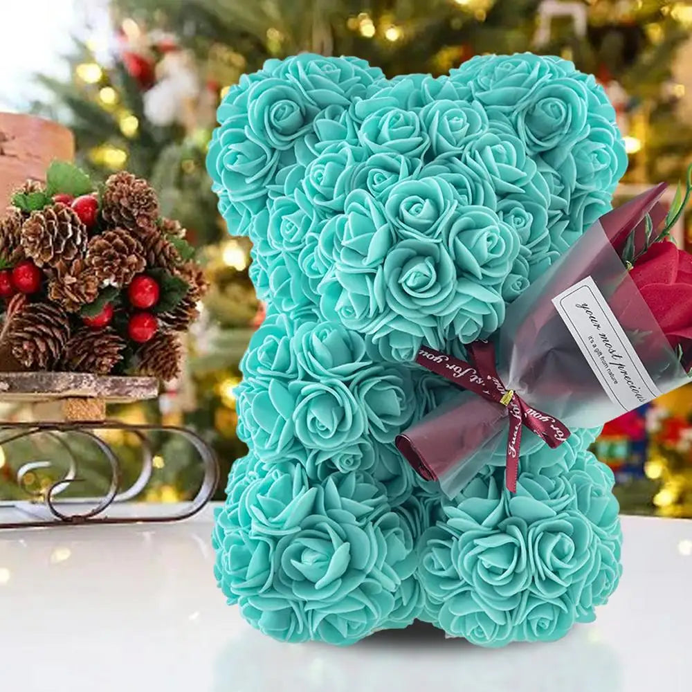 Red rose bear, artificial foam, Valentine's gift, clear box.