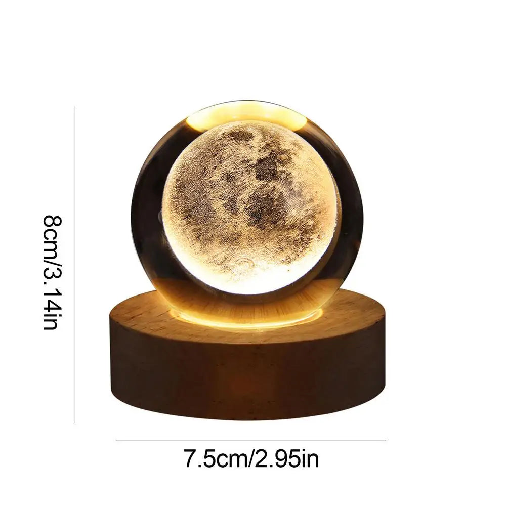 Moon Design Night Light, 3D Crystal Ball, USB Powered, Gift Box Included