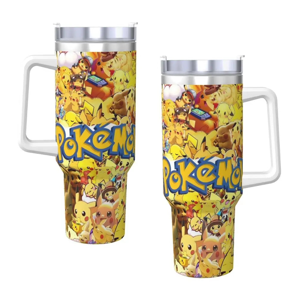 Pokémon Stainless Steel Tumbler with Straw & Lid | Insulated Travel Mug | Anime Cartoon Water Bottle