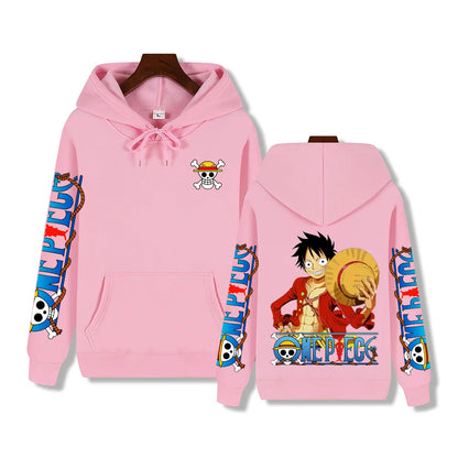 Anime hoodie with Luffy, One Piece men's wear, comfortable, fall/winter style.