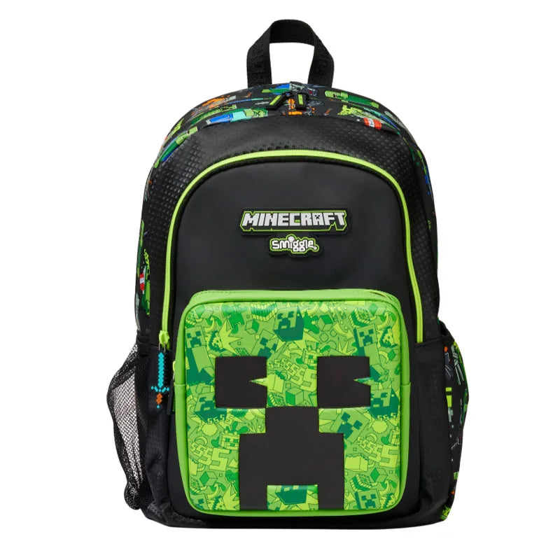 Minecraft Smiggle school backpack with adjustable straps and multiple compartments