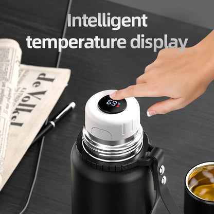 nRMei Hot/Cold Thermos Bottle, Stainless Steel, Digital Temperature, Tea Strainer, Rope