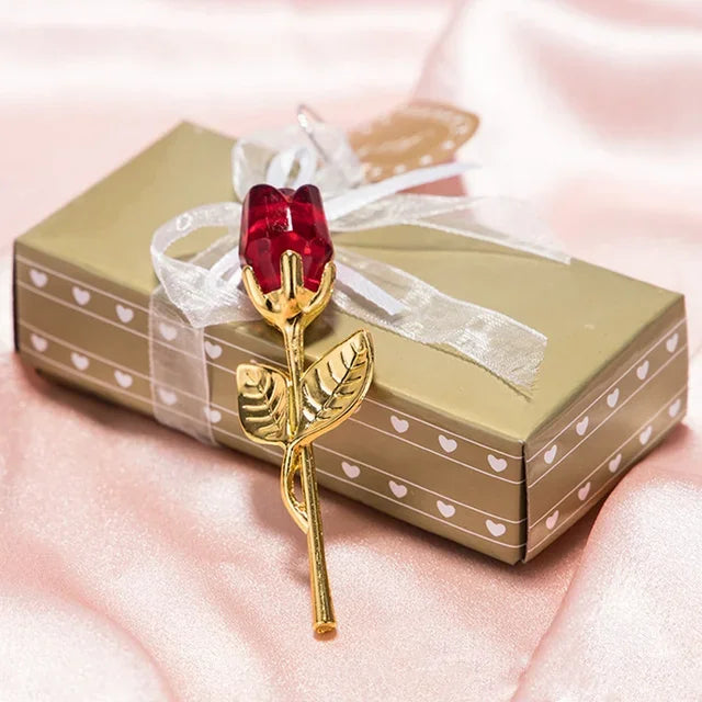 Gift box open, revealing the crystal rose nestled inside, perfect for anniversaries