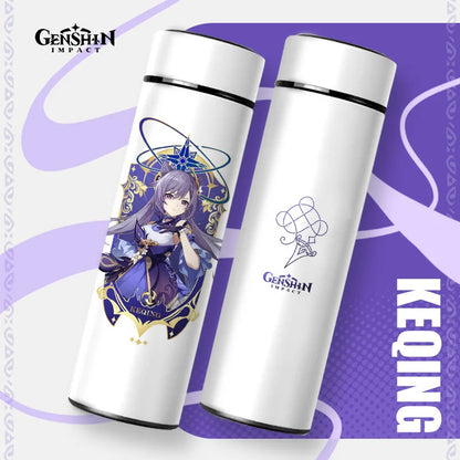 Genshin Impact Thermos Bottle, 4 Characters Design (Hutao, Klee, Beelzebul, Zhongli), Temperature Shown