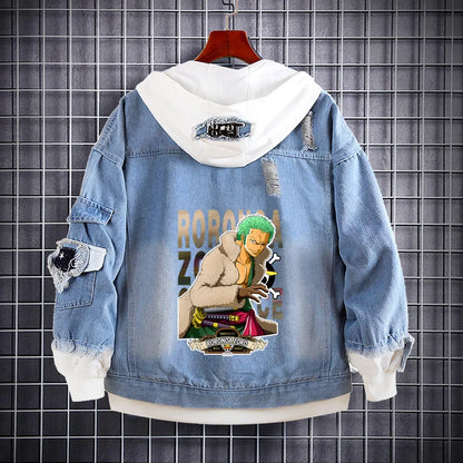 Ace Portrait on ONE PIECE Denim Jacket Back Panel.