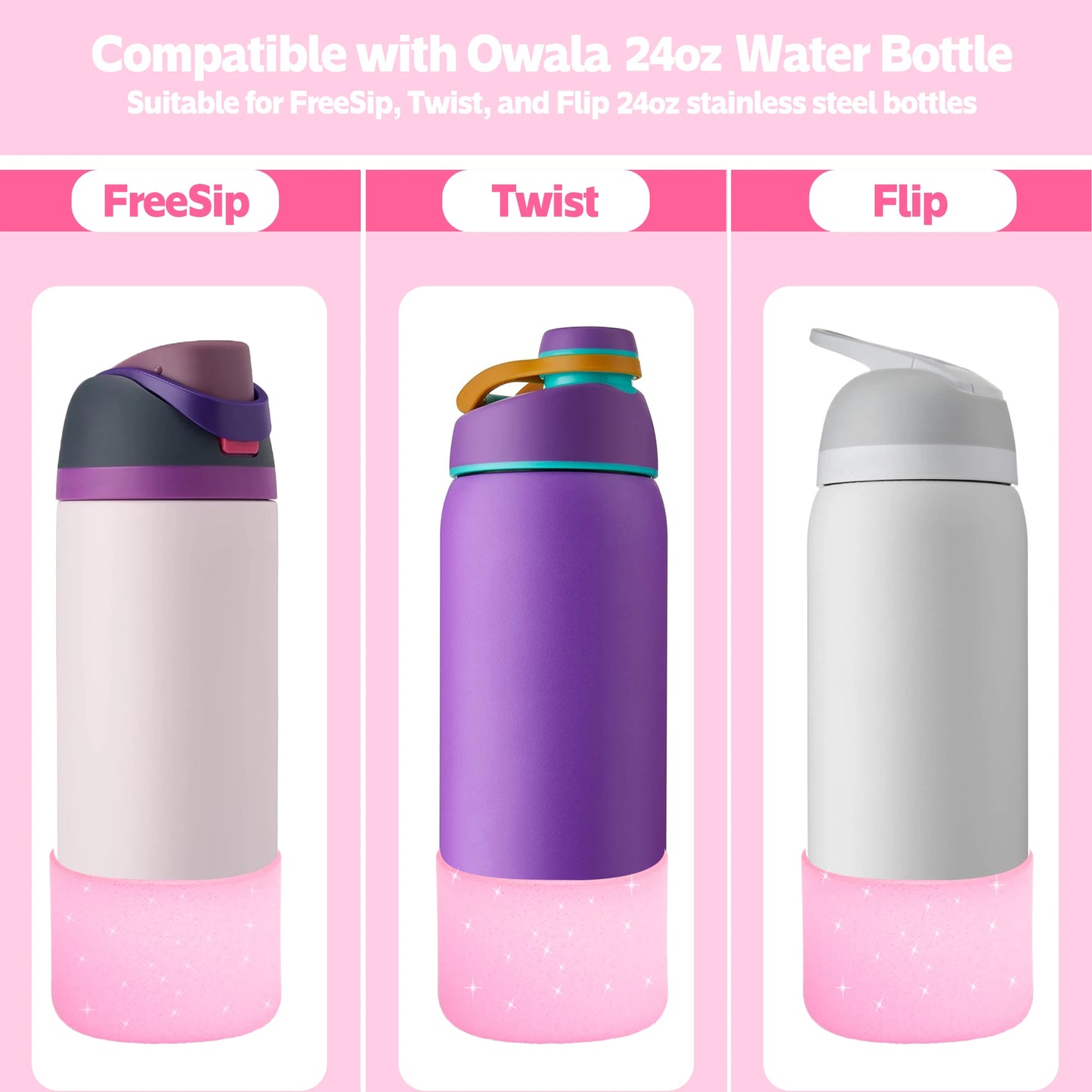 Owala Tumbler Accessories: Silicone Water Bottle Boot Compatible with Owala 24oz, 32oz, and 40oz FreeSip, Twist, and Flip Bottles - Anti-Slip Bottom Protector Sleeve (2-Pack)