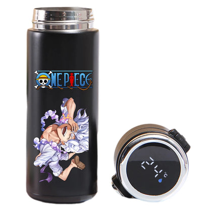 Smart thermos cup: One Piece Luffy, Uta, Yamato art, temperature indicator.