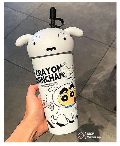 Stanley Tumbler Style Anime Crayon Shin-chan Vacuum Insulated Cup, 600ml Straw Mug, Kawaii Kids Flask Water Bottle, Gift Idea - Owala Tumbler Inspired