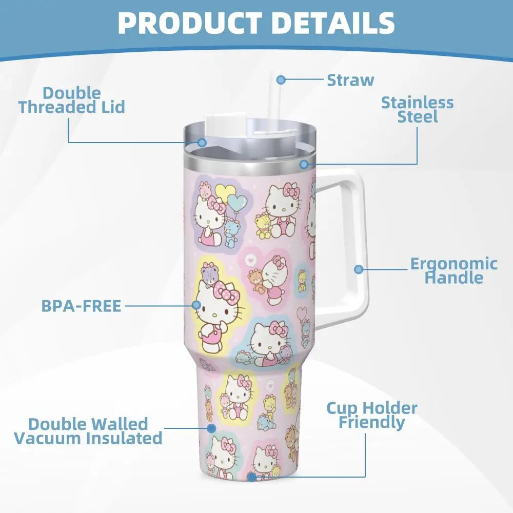 Hello Kitty Car Design Tumbler, Stainless Steel, with Lid & Straw